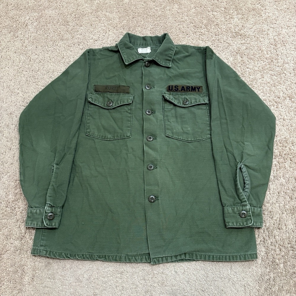 Vintage 70s OG 107 Shirt Sateen Size Medium Green Vietnam 1970s Military